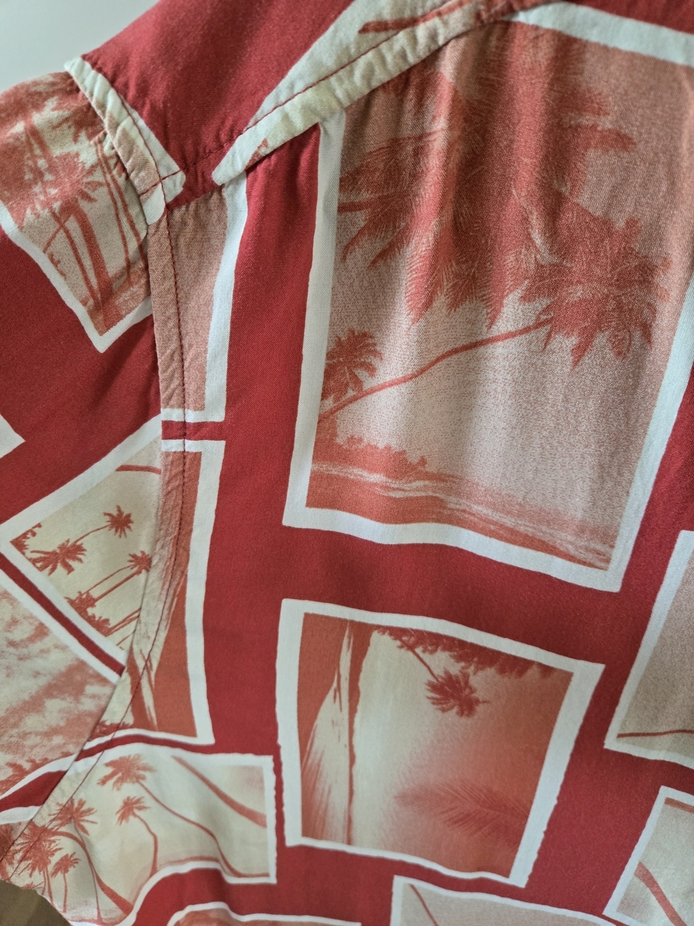 Goodfellow & Co Red and Cream Tropical Block Print Camp Shirt - Picture 4 of 5